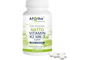 ‎APORTHA APOrtha Vitamin K2 MK7 200 µg 99+% ALL-Trans, 365 Tabletten hochdosiert vegan, Hochwertiges Natto K2 Vitamin leicht zu schlucken Nahrungsergänzung Vit K2, Vitamin K 2 Alternative zu K2 Tropfen Kapseln