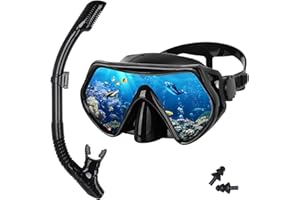 Amiable Snorkel Set Adults, Anti-Fog Snorkel Mask and Snorkel Adult, Panoramic Wide View Scuba Diving Mask and Dry Snorkel, Tempered Glass Snorkeling Mask and Snorkel Set Adult