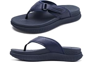 KuaiLu Tongs Hommes Sandales de Marche Ajustable Orthèse Coussin Athlétique épais Sport Sliders pour Homme, Résistant à l'eau & léger, Confort et Souple & Soutien de Voûte Plantaire