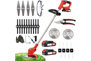 OUTIGO Akumulatorowa podkaszarka do trawy, 2 akumulatory 21 V i 4 typy noży, elektryczna podkaszarka elektryczna do ogrodu