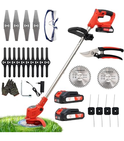 Decespugliatore Elettrico A Batteria 24V Senza Fili - Asta Regolabile, Testa Girevole 90°, 2 Batterie, Ideale Per Giardino