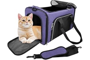 CareCooo Sac de transport pliable pour chats et petits chiens jusqu'à 10 kg – Sac de transport robuste avec fenêtre de toit cachée (violet, 50 x 30 x 30 cm)