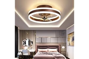 TATANE Reversible Plafonnier Ventilateur Silencieux Telecommande 6 Vitesses Chambre Ventilateur de Plafond avec Lumiere Moderne Salon Φ40cm 24W Dimmable LED Ventilateur de Plafond,Marron
