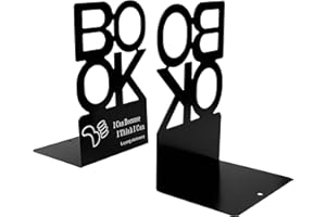 MENGH-SHOP Metal Bookend Creative "BOOK" Letter Pattern Book Support Organizer Nonskid Art Book Stand for Desk Office Home Decoration Students Gift 1 Pair (Black, Height 205mm)