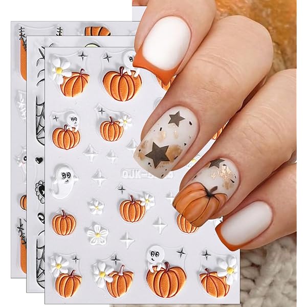 JMEOWIO Herbst Nagelsticker - 9 Blatt Selbstklebende Nail Art Aufkleber Mit Kürbis Und Ahornblatt