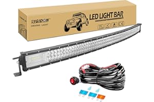 RIGIDON 50 Pouces 127 cm 648W Slim incurvée barre de led 4x4 avec 12v faisceau de câblage kit, Led light bar, Barre lumineuse led pour offroad Véhicules Voiture camions ATV, 6000K feu antibrouillard