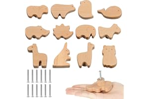 Aolso Drewniane gałki do szafek, 12 szt., uchwyt do mebli w kształcie zwierzęcia, ze śrubami, drewniane uchwyty do szafy, szuflady, toaletki