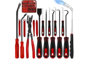 HOCHFERR Lot de 17 Médiators de Précision et Crochet pour Joint d'huile Joint Torique Spatule Outils Demontage Garniture Voiture Ramassage Magnétique Télescopique Grattoir à Joint Retrait du Clip (Rouge)