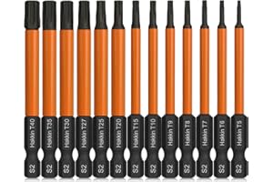 Hakkin Torx Bit Set 13Pcs Tamper Proof Security Torx Bits 75mm Premium S2 Steel 1/4” Hex Shank Magnetic Torx Screwdriver Bits for Power Impact Driver T5 T6 T7 T8 T9 T10 T15 T20 T25 T27 T30 T35 T40