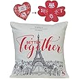 Next Bazaar Micro Satin and Fibre Eiffel Tower Artistic Hand Drawing in Retro Style with Better Together Quote Printed Cushion Cover with Filler(Red & Black 12 x 12)