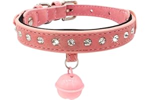 Newtensina Bells Dog Collar Soft Comfortable fitted Bling Puppy Collar with Diamante - Pink - S
