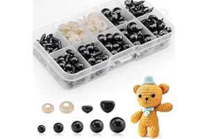 JEJA Occhi di Sicurezza e Nasi, 135 Pezzi Occhi di Sicurezza Neri, Nero Occhi di Sicurezza di Plastic con Rondelle, Occhi per Bambole, Occhietti di Sicurezza Amigurumi