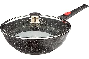 Kamberg 0008056 Wok 28 cm, manico rimovibile, ghisa di alluminio, rivestimento in pietra, coperchio in vetro, adatta a fuoco e induzione, senza PFOA