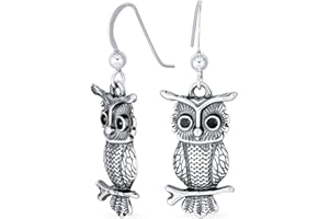 BLING JEWELRY Bijoux Set Animal Flying Wise Graduate Bird Owl Dangle Collier Boucles D’Oreilles Pour Les Femmes Teen Oxidized Gold Plated 925 Sterling Silver Lever Arrière
