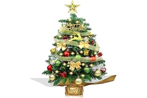 ‎YUEJIDZ 60cm Mini Weihnachtsbaum mit LED Beleuchtung,Kleiner Künstlicher Weihnachtsbaum mit Beeren Weihnachtskugel Tannenzapfen Christbaumspitze Stern deko für Home Office Bar Esstisch Dekorationen