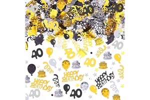AIVEKE Konfetti 40. Geburtstag Deko - Happy Birthday Konfetti (Gold Schwarz) - Partydekoration Geburtstag Tischdeko Streudeko für Jubiläen, Geburtstage, Partys