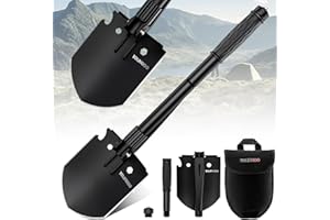 YOUNGDO Pelle Multifonction, Pelle Pliante 10 Fonctions, Pelle Pliante Multifonctionnelle pour Couper Branches, Camping, Survie, Randonnée et Jardinage (Pelle Pliable+ 2 Poignées)