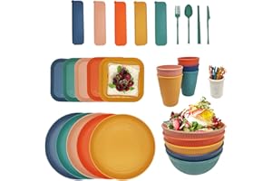 YEEBECA 58 Pièces Vaisselle Camping, Plastique Reutilisable Sans BPA pour 5 Personnes, Set Pique Nique Adapté Pour Les Repas De Famille, Les Pique-Niques, Passe Au Lave-Vaisselle