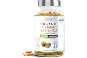 Turmeric and Black Pepper Capsules | 1440mg Dose | 120 Tablets | 2 Month Supply | 2 A Day | Herbal Supplements | High Strength Curcumin | VitaBright Organic Tumeric Supplement