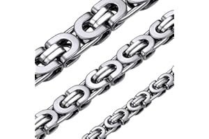 ChainsHouse Bracciale Unisex in Acciaio Inossidabile 316L / Placcato in Oro 18 carati, Collana a Catena bizantina Larghezza 6/8/10 mm per Uomo Donna Tono Argento Oro Nero, 18"-30", Gioielli di Moda