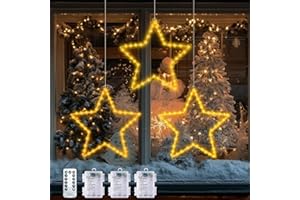 POIFL Luces Navidad Exterior, Set De 3 Piezas, 40led Luz Natal Exterior Con Temporizado, 8 Modos, Estrellas Navidad, Luces Navideñas Interior Para Balcones, Ventanas, Terraza Batería Big Star Lights