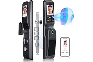 TEHONGMAI Smart Door Lock, Face Recognition Biometric Fingerprint Digital Password Card Smart Door Lock with Visible Door Viewer, with Keys, for Home Entry Doors