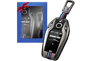 Yumzeco Zinklegierung Autoschlüssel Hülle Keyless Kompatibel mit 5 7 I8 M Serie G30 G31 X3 X4 X5 X6 X7 Schlüsselhülle mit Silicone TPU Schlüssel Cover Schutzhülle mit Schlüsselanhänger Grau