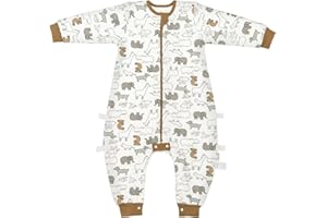 ZIGJOY Saco de Dormir para Bebé con Piernas, 1.5 TOG Saco de Dormir para Bebé 100% Algodón Capa de Aire Saco de Dormir para Niños Todo el Año, Animales, S(6-12 Meses)