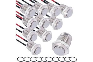 RUNCCI-YUN 10 × momentan vattentät knapp, rostfritt stål rund knapp, 12 mm förkopplad dörrklockknapp 2A/12 V/24 V/125 V/250 V