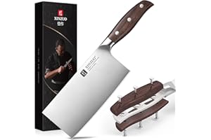 XINZUO Acciaio Inossidabile 17.5cm Mannaia da Cucina, Multifunzione Coltello da Cuoco Cinese, Acciaio Inossidabile Tedesco 1.4116 Coltello da Macellaio per Carne e Verdure-Manico in Red Sandalwood