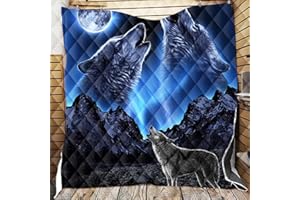 CHICKWIN-SHOP Chickw1 Bedspread Bed Throw Quilted 3D Wolf Bedspread Bedroom Microfibre Quilt Blanket Throw Living Room Sofa Throw for Single Bed Double Bed (Blue Moon, 150 x 200 cm)