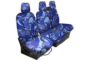 Shield Autocare Ford Transit Custom Seat Covers 2013-2023 | Fully Tailored Fit, Waterproof Custom Fitting Heavy Duty Driver & Double Passenger Chair Accessories Protection (Blue Camo)