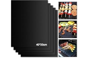 VNIERXFUL Set di 5 tappetini antiaderenti in teflon per barbecue a gas, 40 x 33 cm, carta da forno riutilizzabile, senza PFOA tramite carbone, per barbecue a carbonella, elettronico, forno e barbecue Weber