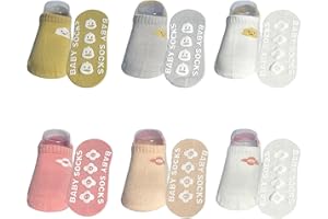 QIYIENDIAN 6 Pares de Calcetines Tobilleros para Bebé con Agarres, Calcetines Bajos Antideslizantes para Bebés y Niños Pequeños