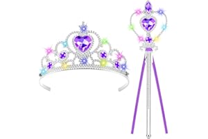 AOOTE Leuchtend Prinzessin Tiara Krone und Zauberstab, Princess Dress Up Zubehör mit LED Krone und Zauberstab, Prinzessin Krones und Zepter Set für Geburtstag Party, Cosplay,Fasching Party (Lila)