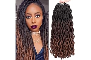 WIGENIUS Gypsy Faux Locs Wavy Crochet Hair 6 Packs 18 Inches Curly Soft Dreadlocks Passion Twists Hair Synthetic Goddess Nu Locs Crochet Braids Hair Extensions(T1B/4/30)
