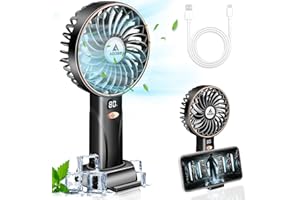 AOLIGEI Handheld Fan, 5 Speeds Portable Fan with LED Display, 4000mAh Rechargeable Travel Fan with Phone Holder, Powerful Personal Fan for Office, Home, Bedroom, Outdoor, Travel, Camping (Black)