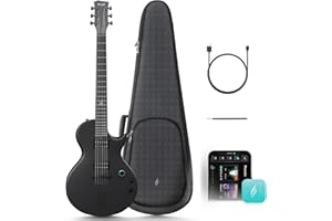 YAXUN MUSICAL Electric Guitar Nova Go Sonic - 1/4 Black Smart Electric Carbon Fiber Guitarra with 10W Wireless Speaker, Onboard Presets, Charging Cable, Adjusting Wrench, and Gig Bag
