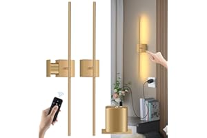 Aanyhoh Akku Wandleuchte mit Fernbedienung, 2 Stück 8000mAh USB-C Aufladbare Kabellose Wandleuchten Innen, Dimmbare Touch Wandlampe mit Batterie, 350° Drehbare, für Wohnzimmer Schlafzimmer, Gold 80CM