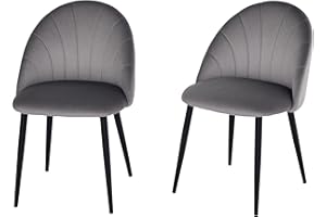 HOMCOM Set di 2 Sedie Sala da Pranzo, Sedie Cucina Moderne con Schienale a Conchiglia e Gambe in Metallo, Sedia in Velluto con Imbottita per Cucina, Camera da Letto, Ufficio e Soggiorno, Grigio