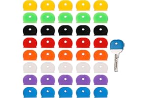 YCLFHOO 40 Pcs Key Covers Caps,Flexible Half Round PVC Key Tags,8 Assorted Colors Key Set,Key Caps Covers Tags Set for Easy Identifying House Door Keys