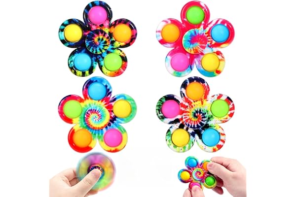 SCIONE Fidget Spinner Pop Jouets Lot de 4, Cadeau de Fête Jouets Fidget Pop, Kit de Jouets Sensoriels Bubble Pop pour Enfants, Simple Fidget Spinners Pop Soulagement Stress TDAH Pop Spinners à Main
