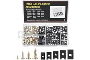 Bczhieulw 170 pezzi clips auto，clip di fissaggio per auto，85 viti a testa croce, 85 clip di montaggio per auto a forma di U, clip di fissaggio a dadi in latta per parafango per auto
