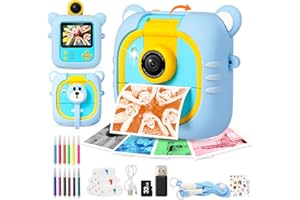 ARNSSIEN Appareil Photo Instantané, 7 Papiers (4 Couleurs/3 N&B), 2,4" Appareil Photo Enfant avec 1080P & 180° Objectif & Carte de 32GB, Cadeau Noël/Anniversaire pour Filles & Garçons,M2