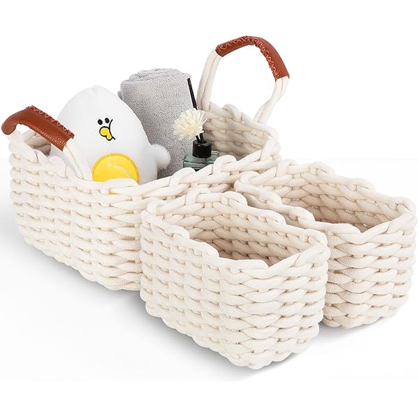 MDDK DY Aufbewahrungskörbe 3er Set - Baumwollseil Geflochten