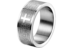 JewelryWe Bijoux Bague Homme Femme Croix Prière Chrétienne Acier Inoxydable Anneaux Fantaisie pour Homme et Femme Couleur Argent(Taille de Bague Optionnel)