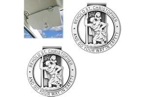 BANJIABB 2 pezzi di targa per auto Christopherus, medaglia di Christopher per auto, clip per visiera di San Cristoforo, auto di San Cristoforo per automobilisti e viaggiatori