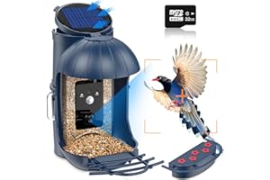 Mangeoire Oiseaux avec Caméra Intelligente, Cozion HD 1080P caméra mangeoires à Oiseau Exterieur Maison Oiseaux avec Panneau Solaire, PIR, Capture-Auto Image/Vidéo, IP65 Etanche (Bleu Foncé)