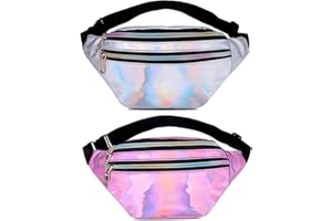 Valleycomfy 2 sztuki saszetek na brzuch, modna damska holograficzna torebka z kieszeniami, brokatowa torba na pasek, regulowana, do aktywności na świeżym powietrzu, podróży, podróży, srebro,