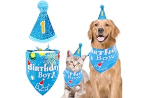 BIPY 1st Birthday Dog Hat Bandanas Set for Boys Small Medium Puppy First Birthday Blue Grooming Supplies Pet 1 Year Birthday Celebration Decoration Accessories